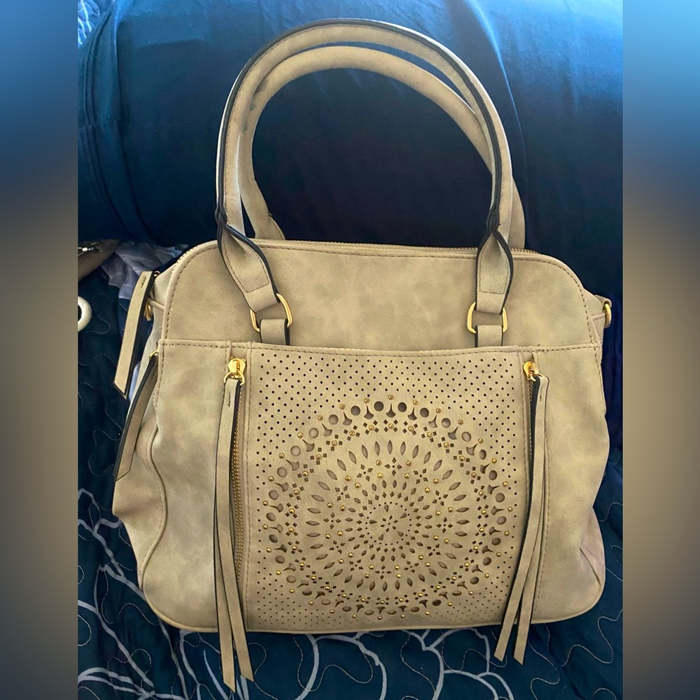 Great large gray faux leather faux suede Handbag.